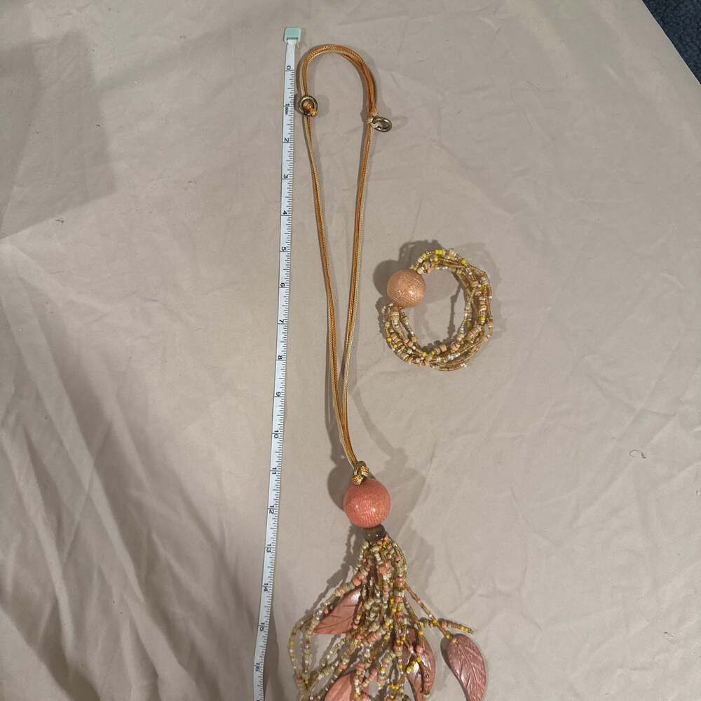 Vintage Faux Coral Pink and Blush Color with Gold Tone Fastener Necklace